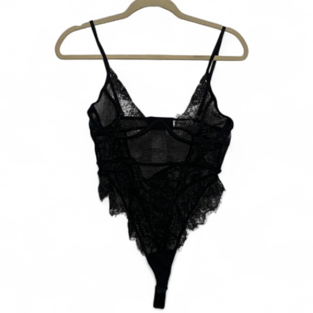 Mapale Black Sheer Fishnet Bodysuit Size Large